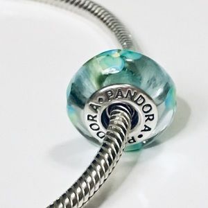 Retired Pandora blue flower murano glass charm